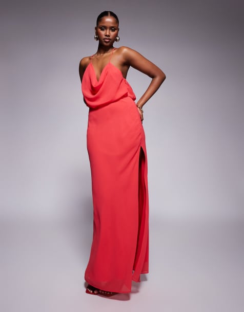 ASOS DESIGN cowl front racer back strappy maxi dress in red - view 1
