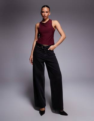 Asos Design Cowl Front Slinky Tank Top In Red