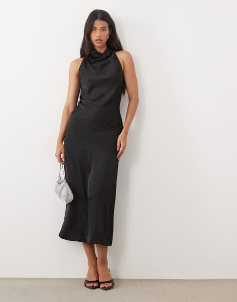 ASOS DESIGN cowl halter midaxi dress in black - view 1