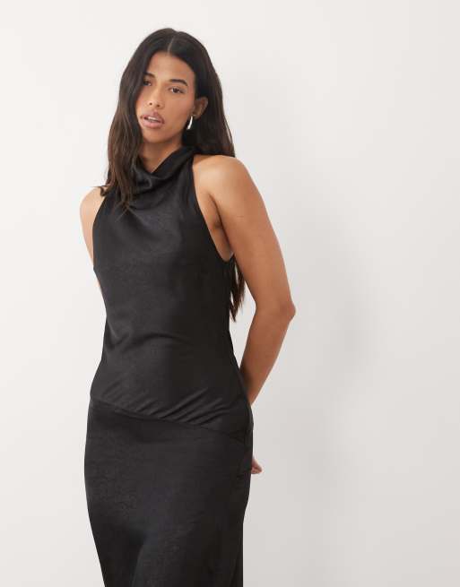 ASOS DESIGN cowl halter midaxi dress in black, 2 of 4