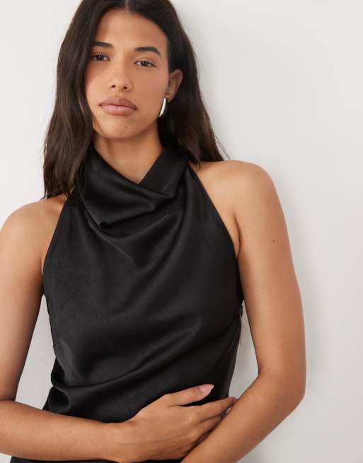 ASOS DESIGN cowl halter midaxi dress in black, 3 of 4