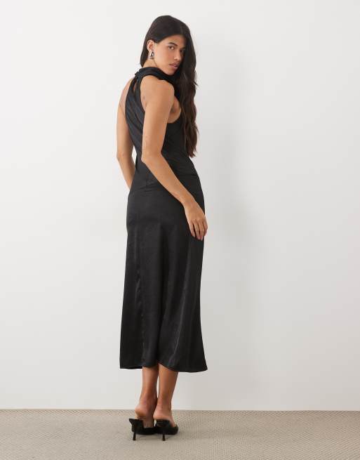 ASOS DESIGN cowl halter midaxi dress in black, 4 of 4