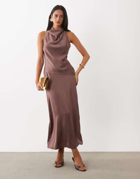 ASOS DESIGN cowl halter midaxi dress in brown - view 1