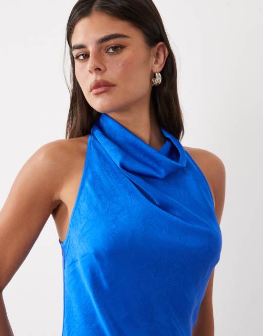 ASOS DESIGN cowl halter midaxi dress in cobalt blue, 2 of 4