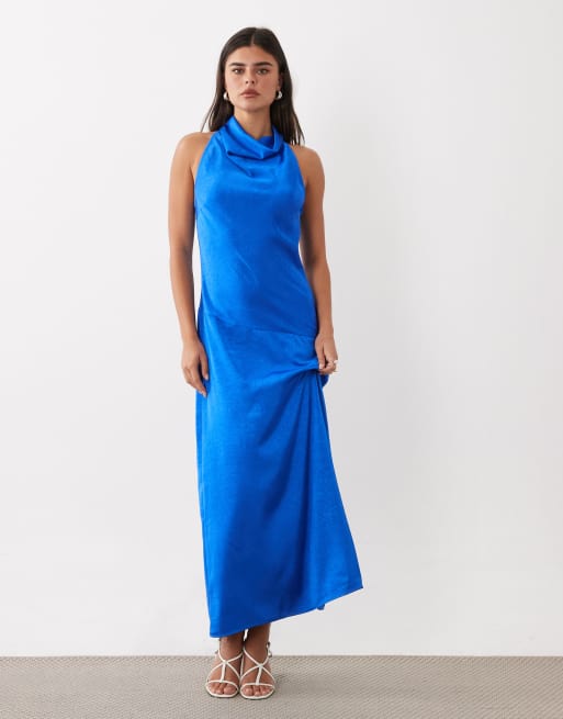 ASOS DESIGN cowl halter midaxi dress in cobalt blue, 4 of 4