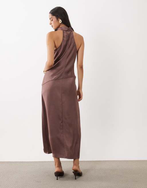 ASOS DESIGN cowl halter midaxi dress in mink, 4 of 4