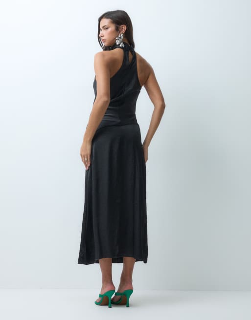 ASOS DESIGN cowl halter midaxi jurk in zwart, 4 van 5