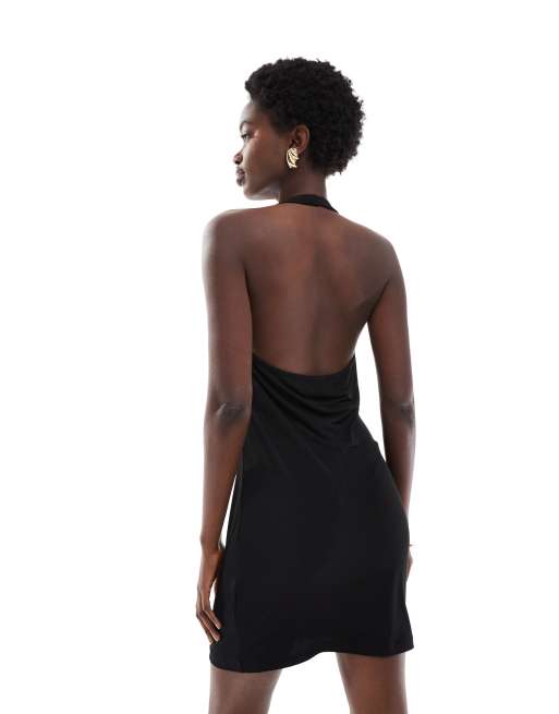 white christmas dresses Cowl Neck Halter Mini Dress, Low Cut Halter Dress – 3wishes.com
