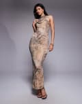 [ASOS DESIGN] ASOS DESIGN cowl hardware mesh maxi dress in mixed animal print-Multi 16 Print