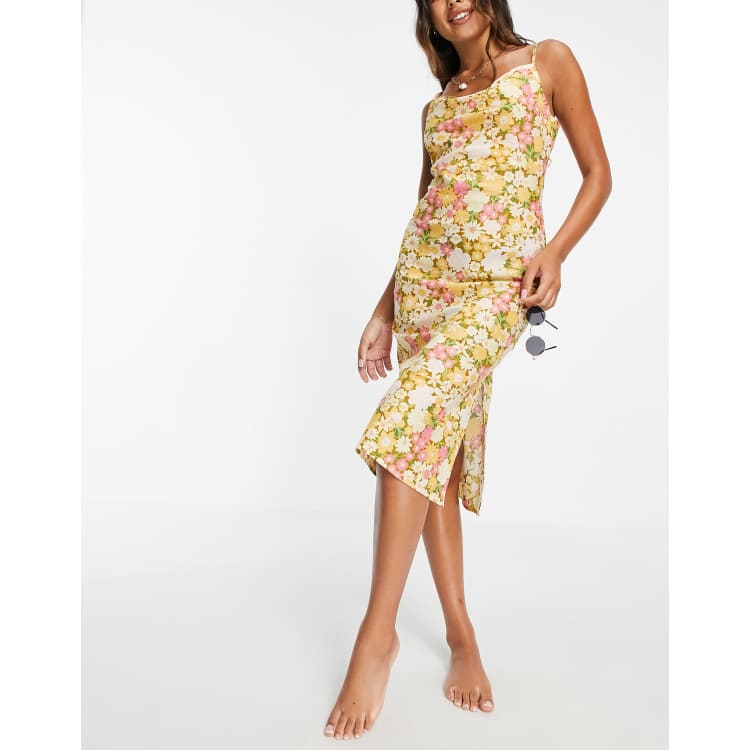 strapless open back dress Girls Princess Short Sleeve Ruffle Yellow Retro Beach Dress – Allmartdeal