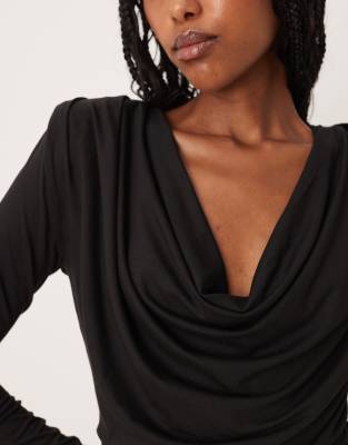 Asos Design Cowl Mini Dress With Shoulder Pads In Black