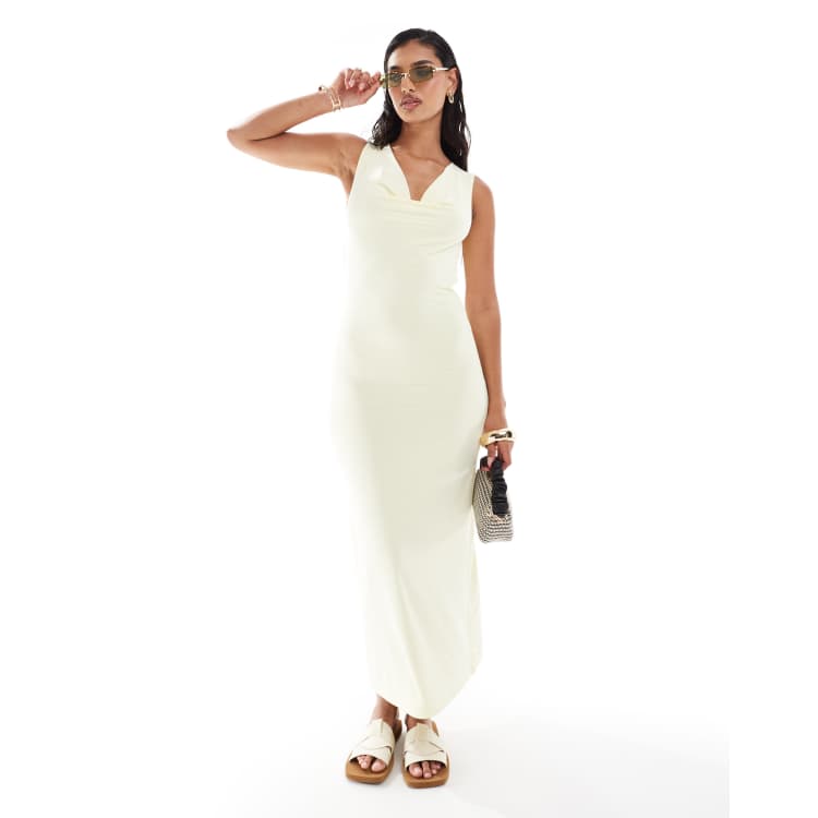 yellow backless dress asos ASOS DESIGN ruffle shoulder maxi dress with open back in abstract print in  black and yellow