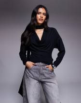 ASOS DESIGN modal one shoulder draped top in slate gray