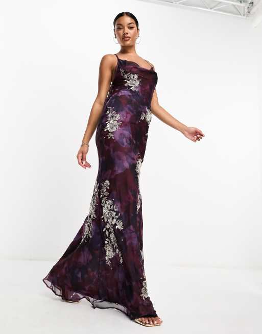 Purple floral best sale formal dress