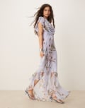[ASOS DESIGN] ASOS DESIGN cowl neck bias midaxi dress with asymmetric pephem in blue floral print 6 Blue floral