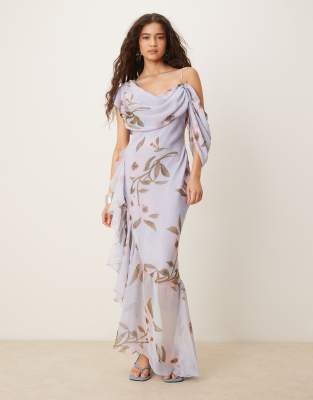 asos design cowl neck midi dress with asymmetric pleat hem ASOS DESIGN chiffon cowl neck midi dress with puff sleeves and asymmetric  hem in hot pink