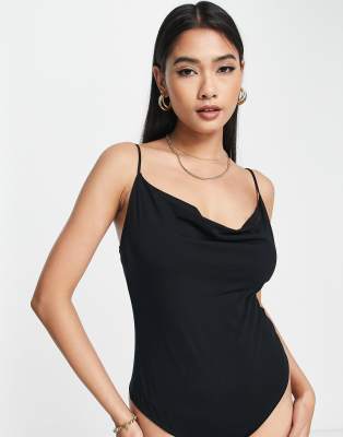 black cowl neck bodysuit