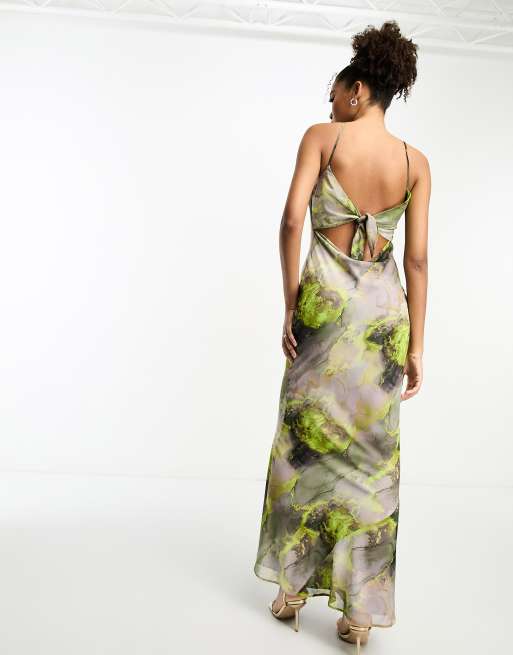 ASOS DESIGN bandeau bias maxi dress with cowl back and tie detail in bright  green