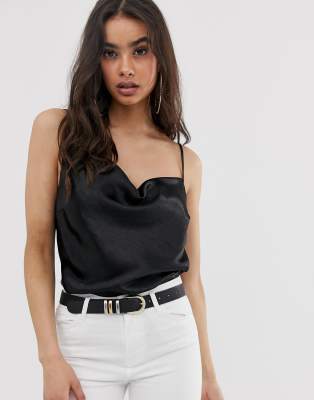 black satin cowl neck top