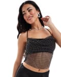 [ASOS DESIGN] ASOS DESIGN cowl neck cami top in hotfix fishnet in black L Black