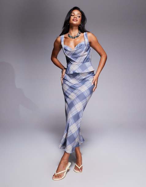 ASOS DESIGN cowl neck corset top in check - part of a set - view 1