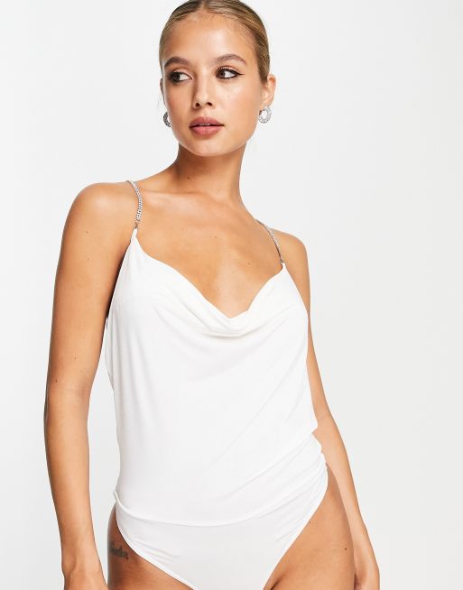 White cowl store neck bodysuit