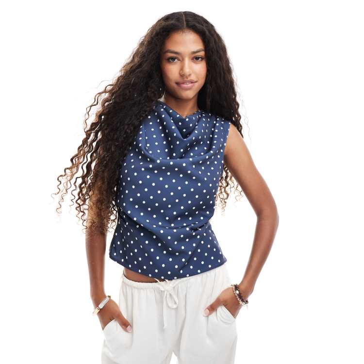 トップス eLLa scallop canon loop pullover(navy) ASOS DESIGN cowl neck drape sleeveless top in polka dot