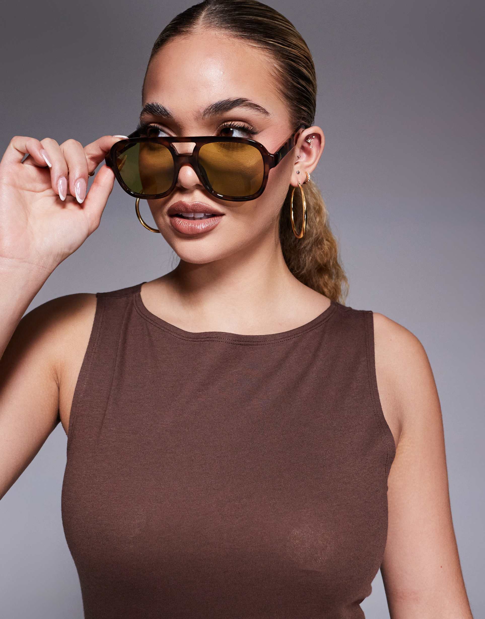 asos design cowl neck drape t-shirt in chocolate