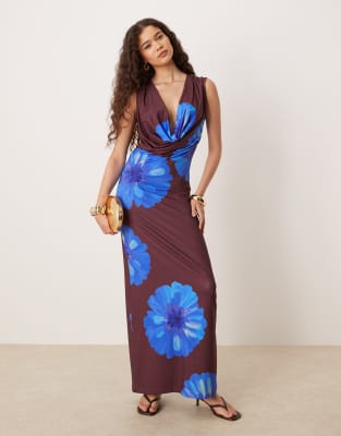 Asos Design Cowl Neck Floral Printed Maxi Dress