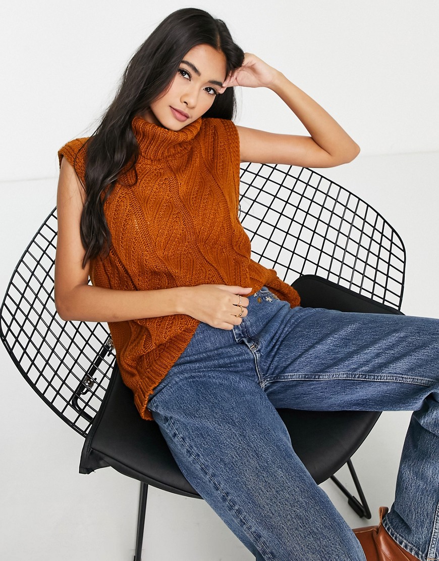 ASOS DESIGN cowl neck knitted tank with cable in brown