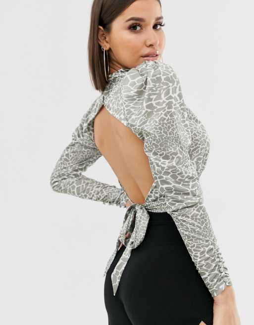 ASOS DESIGN long sleeve top with open back and tie