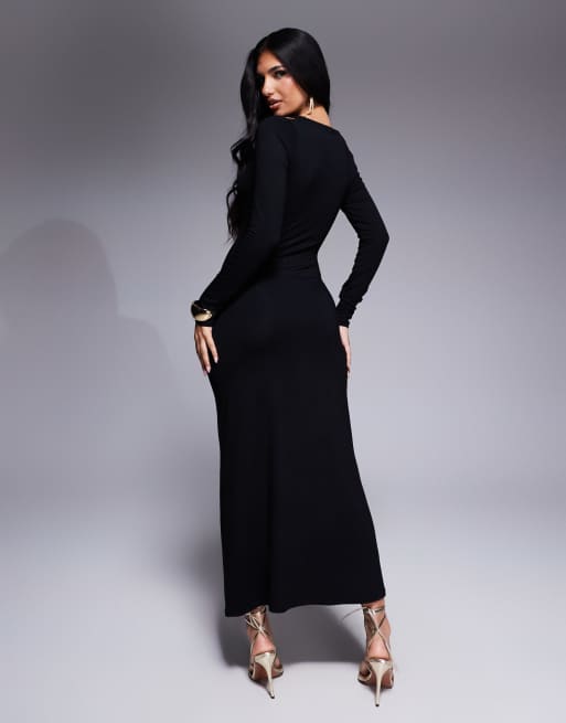 ASOS DESIGN cowl neck long sleeve midi dress with cut outs in