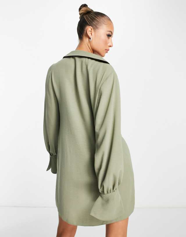 ASOS DESIGN cowl neck long sleeve mini dress in khaki