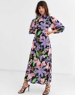ASOS DESIGN cowl neck maxi dress in puff sleeves in floral print | ASOS