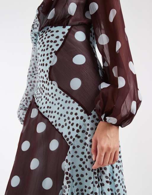 ASOS DESIGN cowl neck maxi dress with scarf detail in blue spot print, 3 of 4