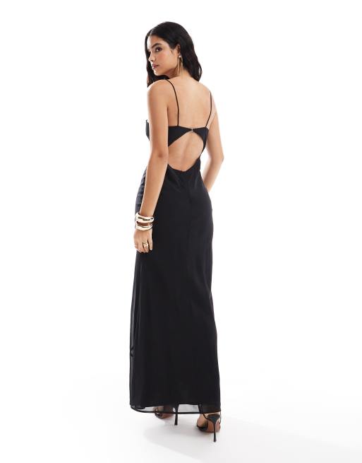 Asos design pleated velvet cowl neck maxi dress sale