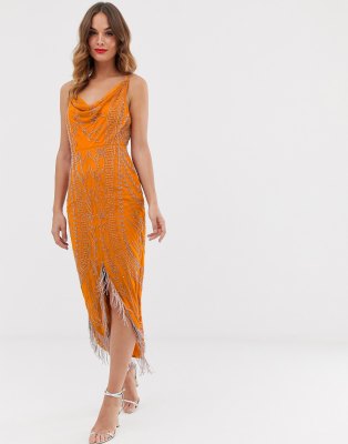 asos yellow fringe dress