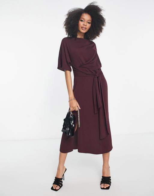 Cowl neck burgundy outlet dress