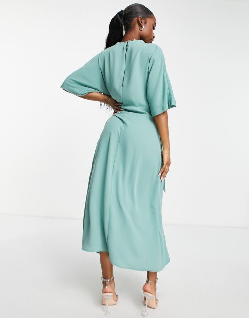 ASOS DESIGN cowl neck midi dress with wrap skirt in duck egg ASOS