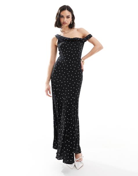 ASOS DESIGN cowl neck midi spun slip dress in mono spot - view 1