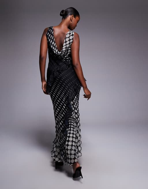 ASOS DESIGN cowl neck ruffle maxi dress in oversized spot print, 4 of 4