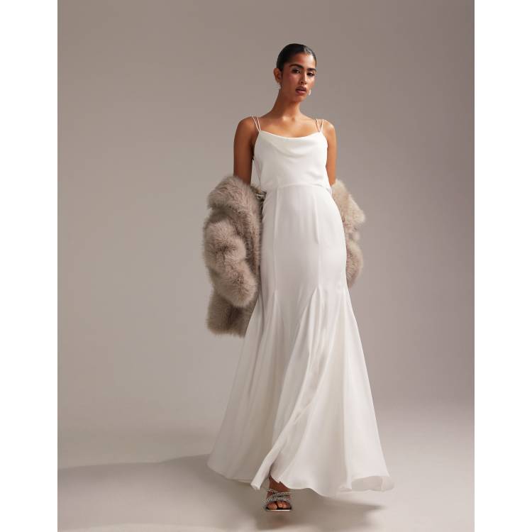 ASOS DESIGN cowl neck satin cami maxi wedding dress with flare