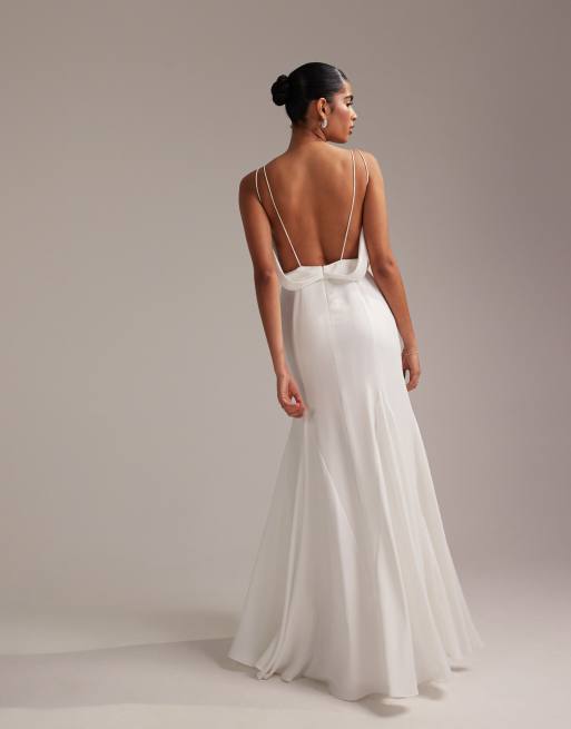 ASOS DESIGN cowl neck satin cami maxi wedding dress with godets in