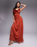 [ASOS DESIGN] ASOS DESIGN cowl neck satin maxi dress with lace panelling in rust-Red 16 RUST