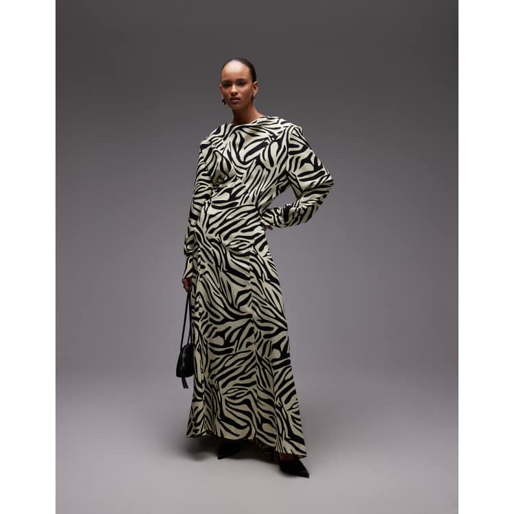 silk zebra dress The Gia in Animal | Long Sleeve Silk Zebra Maxi Dress