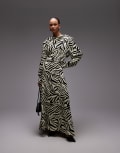 [ASOS DESIGN] ASOS DESIGN cowl neck satin maxi dress with power shoulders in zebra print-Multi 14 Zebra Print