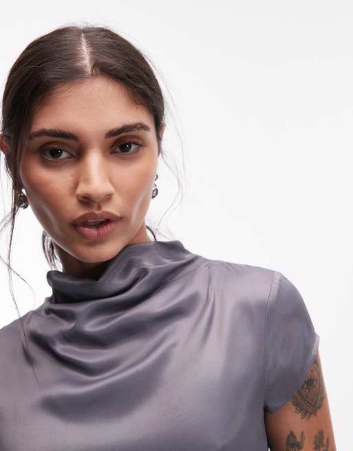 ASOS DESIGN cowl neck satin mini dress in grey, 3 of 4