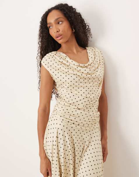 ASOS DESIGN cowl neck short sleeve top in polka dot - view 1