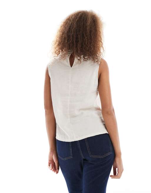 ASOS DESIGN cowl neck sleeveless linen blend top in stone, 3 of 4