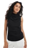 [ASOS DESIGN] ASOS DESIGN cowl neck sleeveless top in linen blend in black 16 Black